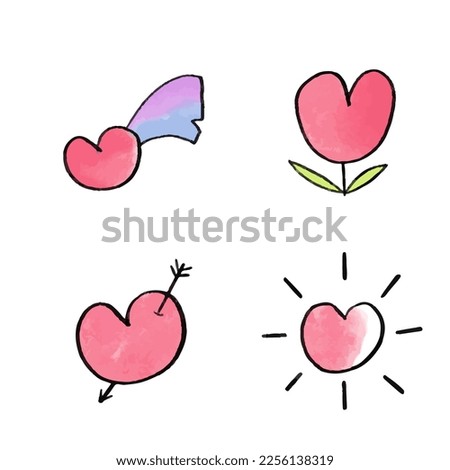 Cute collection of kawaii watercolor hearts. Illustration on the theme of love for Valentine's day.