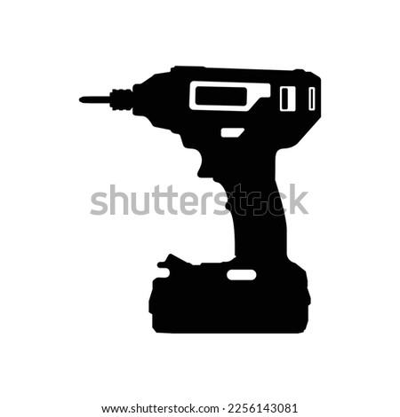 Hand Drill Silhouette. Black and White Icon Design Element on Isolated White Background