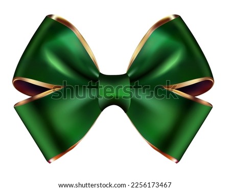 Green and Golden Bow with Ribbon on White