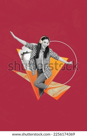 Creative photo collage picture artwork of overjoyed lady celebrate holiday event isolated on drawing background