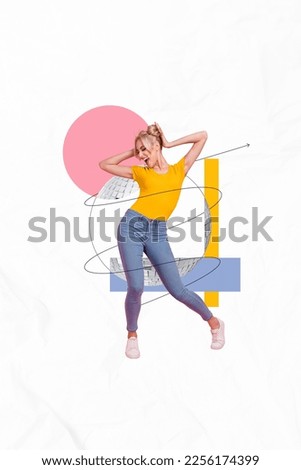 Vertical collage image of carefree cheerful girl dancing chilling disco ball isolated on drawing background