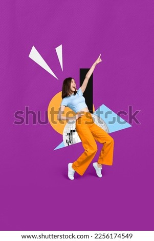 Creative 3d artwork photo collage poster picture of beautiful crazy lady relax rest have fun isolated on painting background