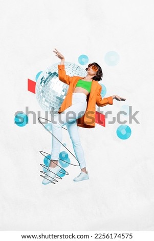 Magazine sketch photo 3d collage poster postcard picture of happy joyful lady enjoy good time vibe party isolated on drawing background