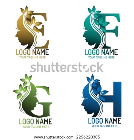 Letter With Female Face and Leaves Logo Concept Design, Letter logo vector design