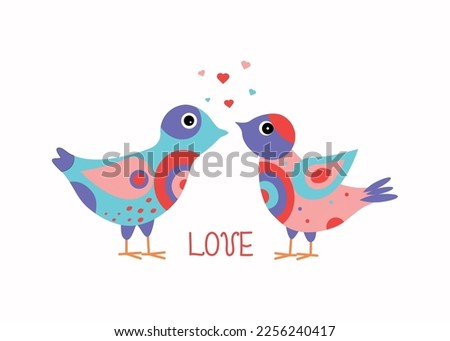 Bright multicolored cartoon with hearts.   Hand drawn text. Love. Vector illustration .	