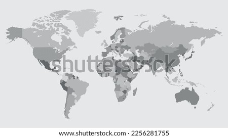 Highly detailed world map with labeling. Grayscale vector illustration 10 eps.