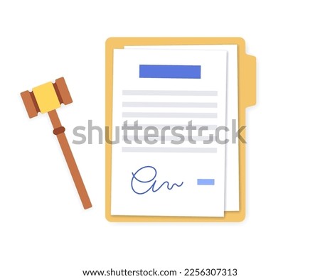 Justice and legal work concept. lawyer consultation, legal punishment or verdict decision. Wooden gavel symbol. Judicial act and paper jurisdiction documentation flat vector illustration for court Royalty-Free Stock Photo #2256307313