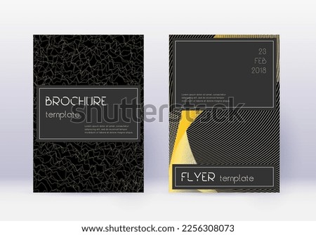 Black cover design template set. Gold abstract lines on black background. Alluring cover design. Admirable catalog, poster, book template etc.