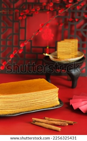 Lapis legit, kueh lapis or thousand layer cake in Chinese new year concept