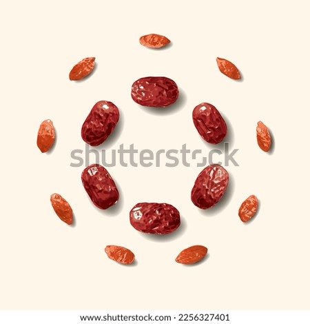 Goji Berries and Red Dates Realistic Illustration Royalty-Free Stock Photo #2256327401