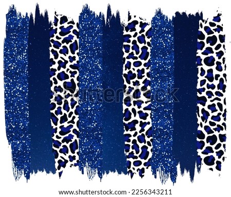 Blue Leopard and Glitter Brushstrokes Background