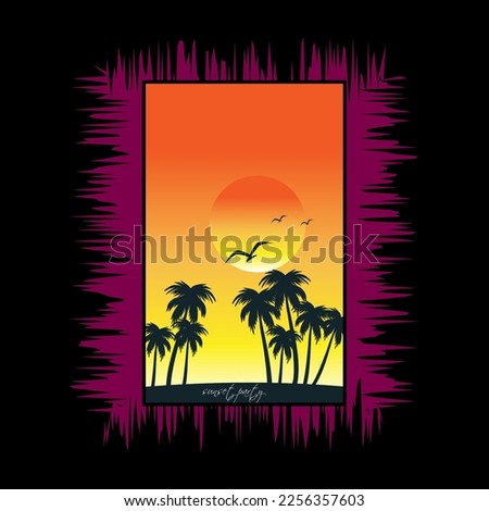 sunset illustration with palm trees