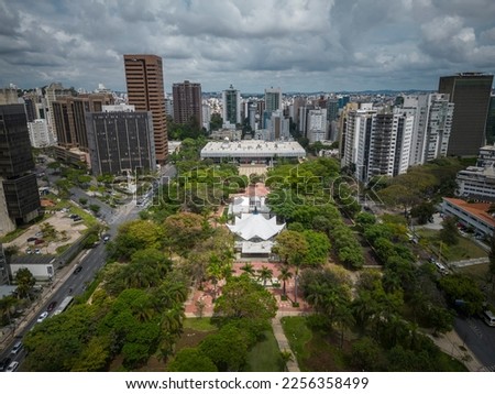 Beautiful drone view to buildings and green public square in Belo Horizonte, Minas Gerais, Brazil