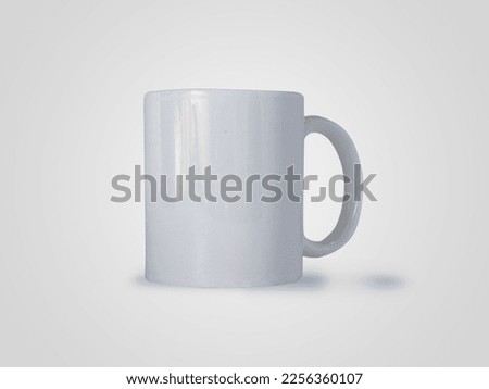 White coffee or tea mug template mock up with copy space, against light grey background