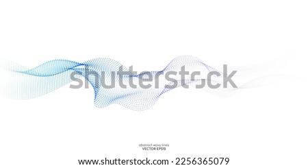 Flowing dot particles wave pattern colorful gradient blue purple pink isolated on white background. Vector in concept of AI technology, science, music, modern.