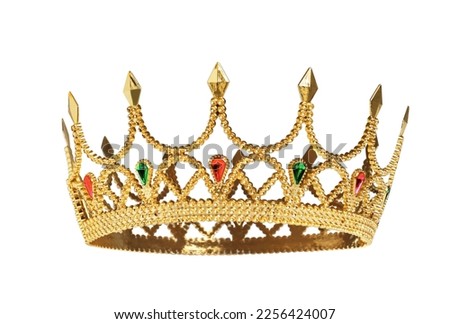 Beautiful gold crown with gems isolated on white Royalty-Free Stock Photo #2256424007