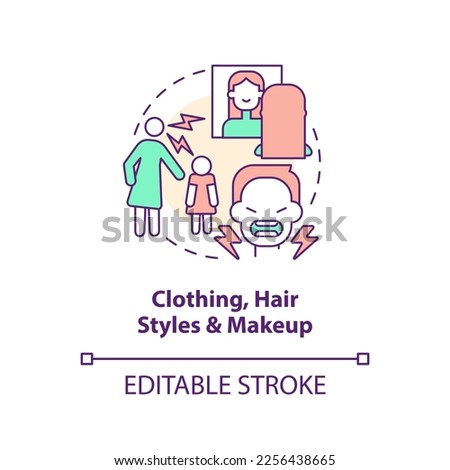 Clothing, hair styles and makeup concept icon. Parent teen conflict area abstract idea thin line illustration. Isolated outline drawing. Editable stroke. Arial, Myriad Pro-Bold fonts used