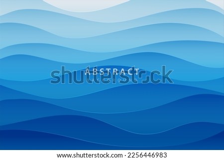 realistic blue gradation paper cut wave abstract background