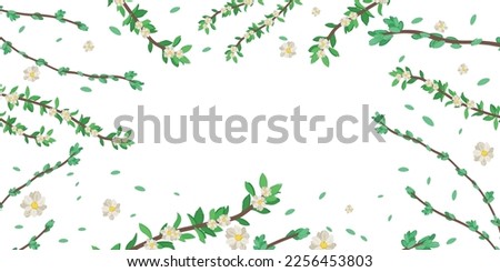 Frame made of spring tree branches on white background