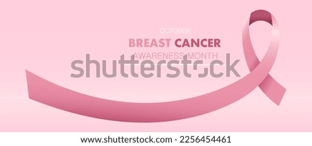 Banner with pink awareness ribbon and text OCTOBER BREAST CANCER