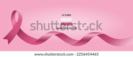 Banner with pink awareness ribbon and text OCTOBER BREAST CANCER