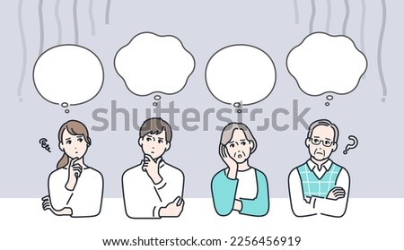 Simple vector illustration material of worried family and speech bubble Royalty-Free Stock Photo #2256456919