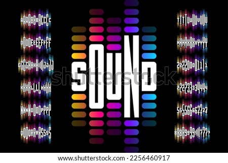 Sound wave rhythm font design, alphabet letters and numbers vector illustration Royalty-Free Stock Photo #2256460917