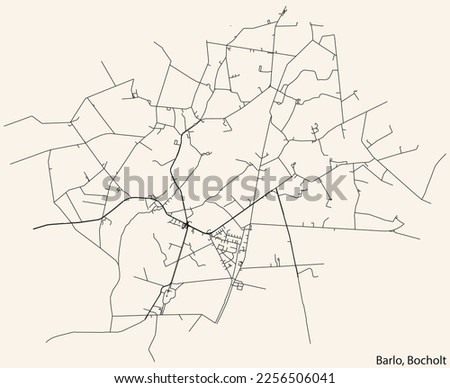 Detailed navigation black lines urban street roads map of the BARLO DISTRICT of the German town of BOCHOLT, Germany on vintage beige background