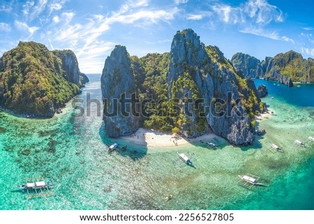 One of the best island and beach destination in the world, a stunning view of rocks formation and clear water of El Nido Palawan, Philippines.  Royalty-Free Stock Photo #2256527805