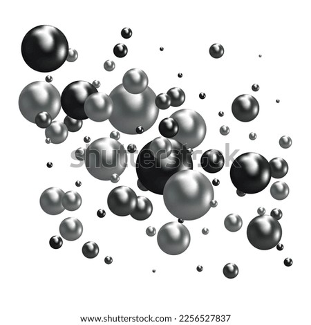 Black and gray glossy balls with shadow. Pearls. Abstract graphic background