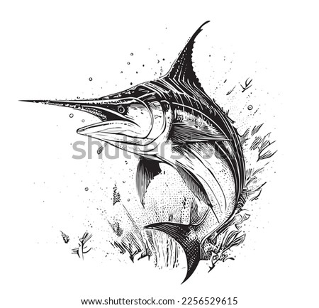 Swordfish hand drawn sketch in doodle Vector illustration.