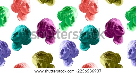 Venus (Venera) head sculpture colored vector seamless pattern Royalty-Free Stock Photo #2256536937