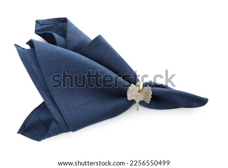 Napkin with decorative ring for table setting isolated on white, top view Royalty-Free Stock Photo #2256550499