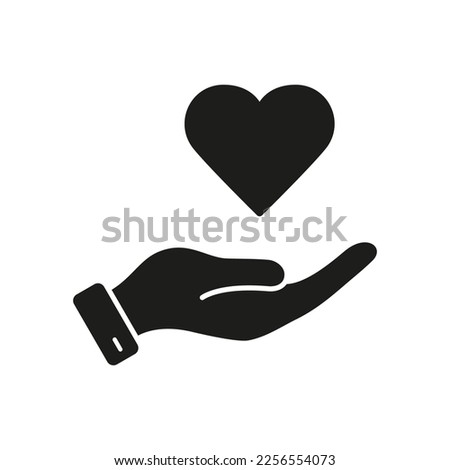 Human Hand and Heart Shape Help and Support Concept Silhouette Icon. Love, Health, Charity, Care Glyph Pictogram. Peace and Friendship Symbol. Isolated Vector Illustration.