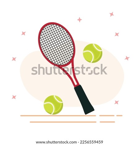 Red tennis racket and ball for sport theme activity Royalty-Free Stock Photo #2256559459