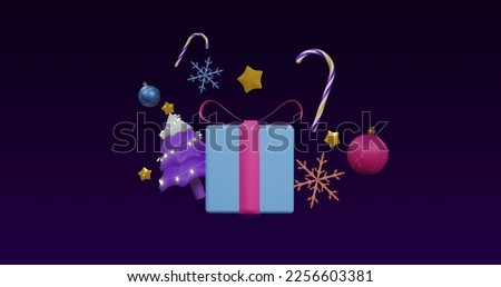 Image of christmas tree and decorations on black background. Christmas, festivity, celebration and tradition concept digitally generated image.
