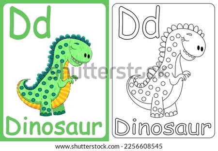 Kids ABC cards. Letter study set, english alphabet with food, animals and fairy tale characters cartoon.coloring book. Letter Dd