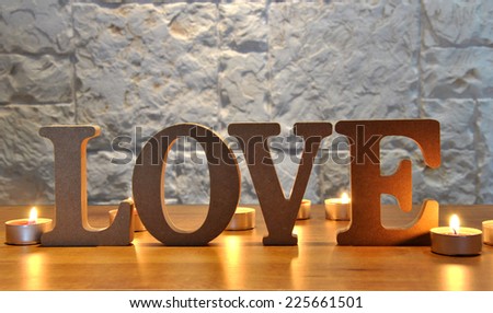 wooden letters with word love for valentines