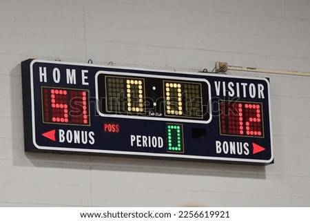 Numbers on a scoreboard in a gym Royalty-Free Stock Photo #2256619921