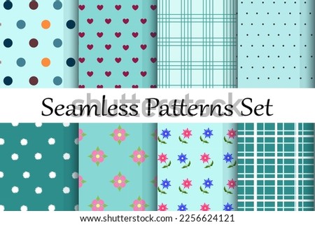 Set of retro patterns.Collection of simple patterns in blue tones in vector presentation.