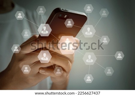 Human resources management concept, business internal and external communication via smartphones, business concept. Royalty-Free Stock Photo #2256627437