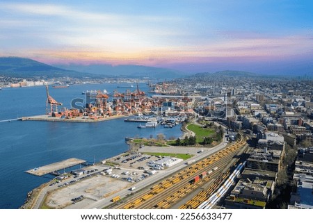 Vancouver aerial view of the container terminal, Canada