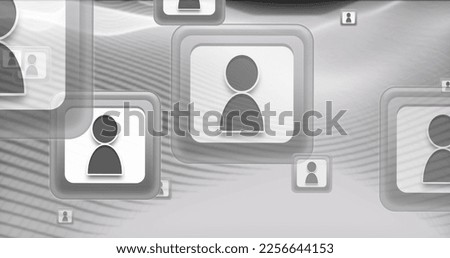 Image of people icons over pattern background. Social media, communication, colour, pattern and abstract concept digitally generated image.