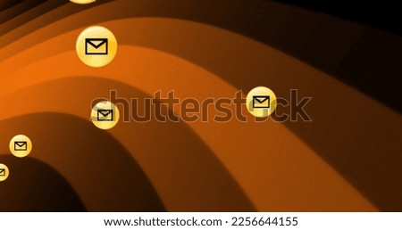Image of email icons over pattern background. Social media, communication, colour, pattern and abstract concept digitally generated image.
