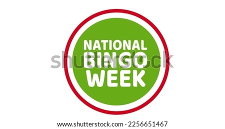 Image of national bingo week on green and red circle on white background. National bingo day, entertainment and gambling concept digitally generated image.