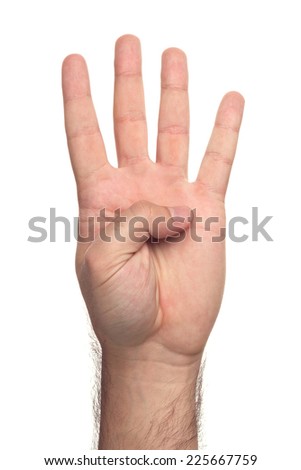 Counting Man's Hand Isolated On White Background