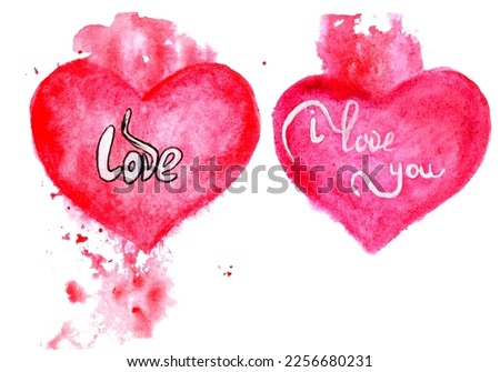 Watercolor Splash Hearts. Wedding, Valentine's Day And Mother's Day Concept.