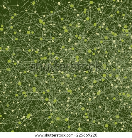 Vector abstract green background with dots and lines.