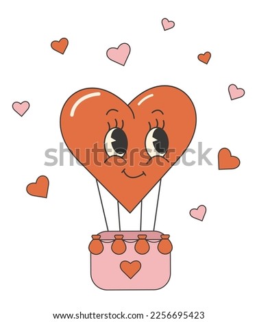 Trendy comic groovy valentines day sticker. Cute heart character. Retro valentines day. 70s 60s aesthetics.
