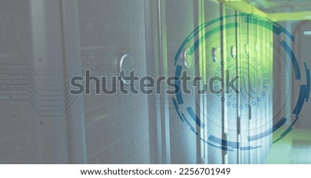 Composite of icon and data processing over computer servers. Global networks, business, finances, computing and data processing concept digitally generated image.